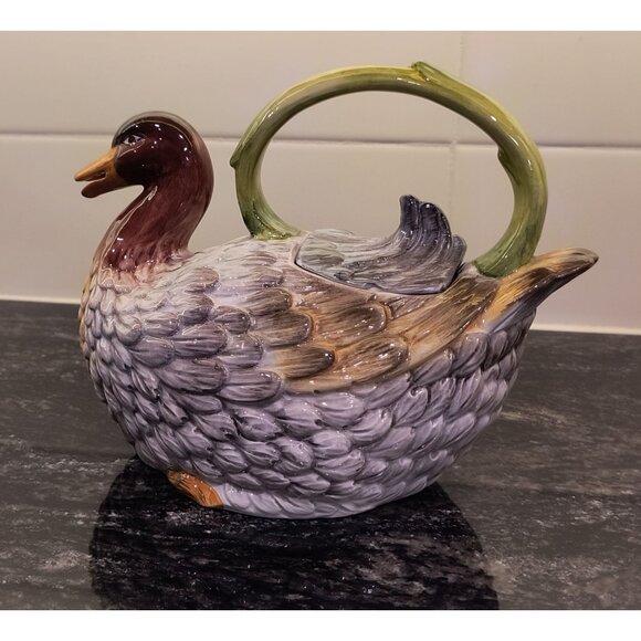 Italian Duck-Shaped Ceramic Teapot Hand-Painted Created for Neiman Marcus - Picture 1 of 9